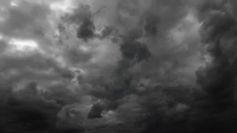 Dark dramatic sky with black stormy clouds before rain as abstract background Stock Footage 335128698
