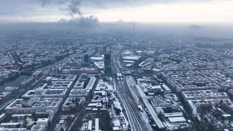 A dark, dramatic urban landscape in grey-blue. City of Berlin Stock Footage 236490263