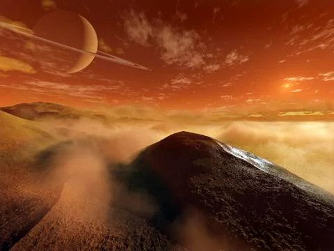Dark dunes are shaped by the moon's winds on the surface of Titan. Ilustração Stock