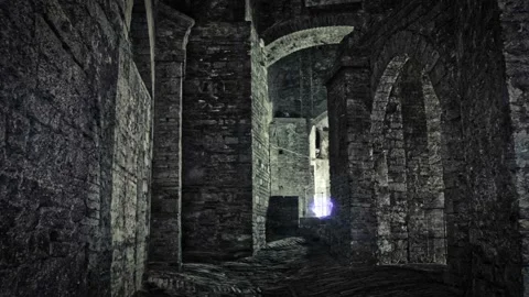 Dark dungeon, evil bats under the vault. dim sinister blue light at the bottom. 스톡 동영상 139091558