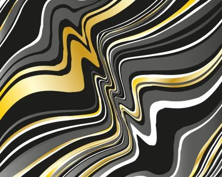 Dark dynamic background with black and golden wavy lines  Vector illustration. 스톡 일러스트