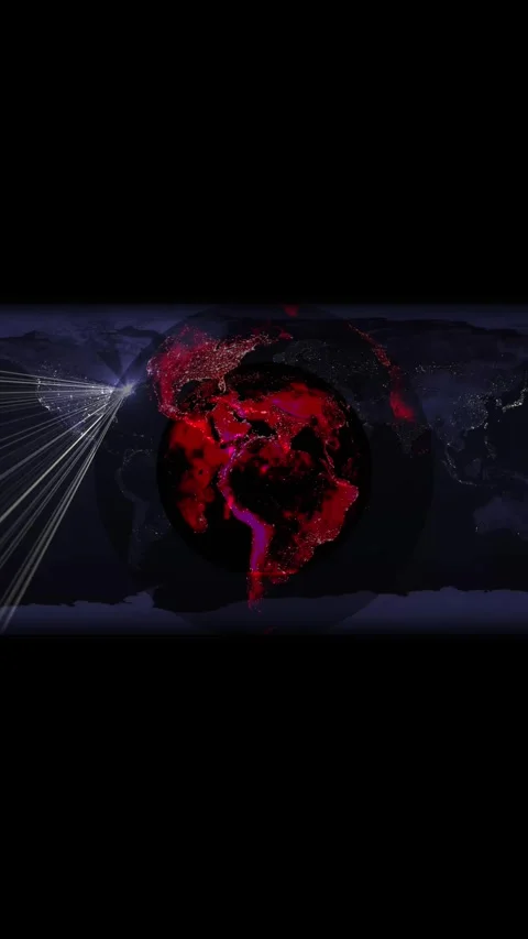 Dark Earth Globe with Red Illumination and Light Rays on Night Map vertical.. Stock Footage 344731695