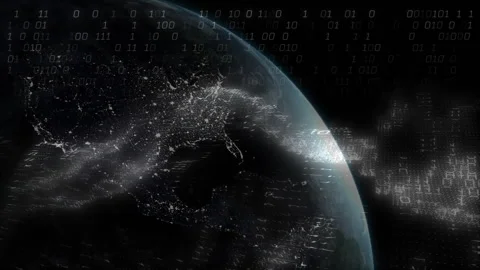 Dark Earth view starting rotating globe enveloping swirling mist visualizing Stock Footage 311507903