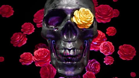 Dark Elegance – Skull and Blooming Roses 스톡 동영상 310795464