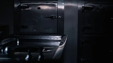 DARK, EMPTY AUTOPSY ROOM QUIETLY AWAITS Stock-Footage 71231708