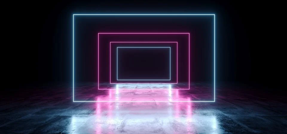 Dark Empty Black Rectangle Frame Neon Glowing Laser Fluorescent Virtual Reali 스톡 일러스트