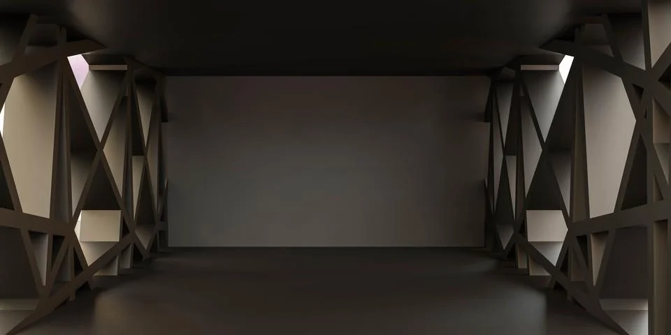 Dark empty blank futuristic studio interior background 3d render illustration Illustrazione stock