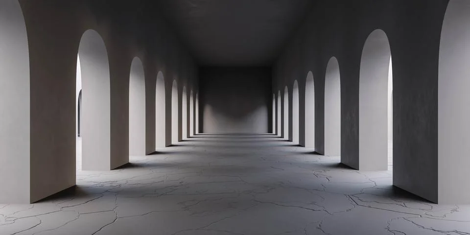 Dark empty blank hallway 3d render illustration Stock Illustration