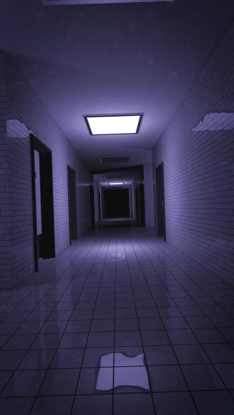 Dark Empty Corridor with Close Doors in Abandoned Lab Facility. Stock Footage 310957905