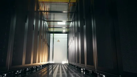 Dark empty corridor in the server unit Stock Footage 113361293