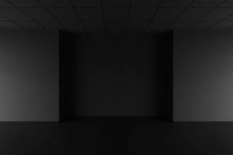 Dark empty office, night interior background, 3 d Stock Illustration