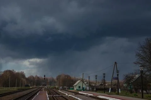 Dark empty railroad 写真素材