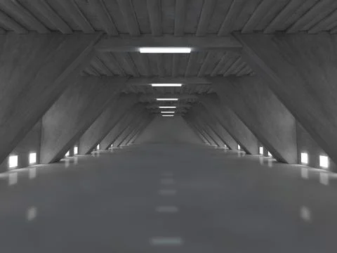 Dark empty room interior with lamps. 3D Stock Illustration