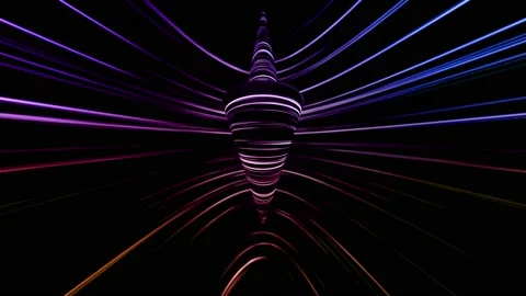 Dark empty room with neon glowing abstract geometric pattern rotating with Stock Footage 173057391