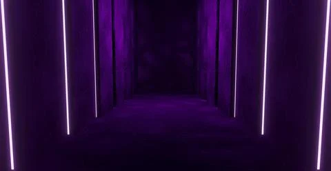 Dark empty room, old brick walls, concrete floor, smoke, dust, smog. Violet a 库存插图