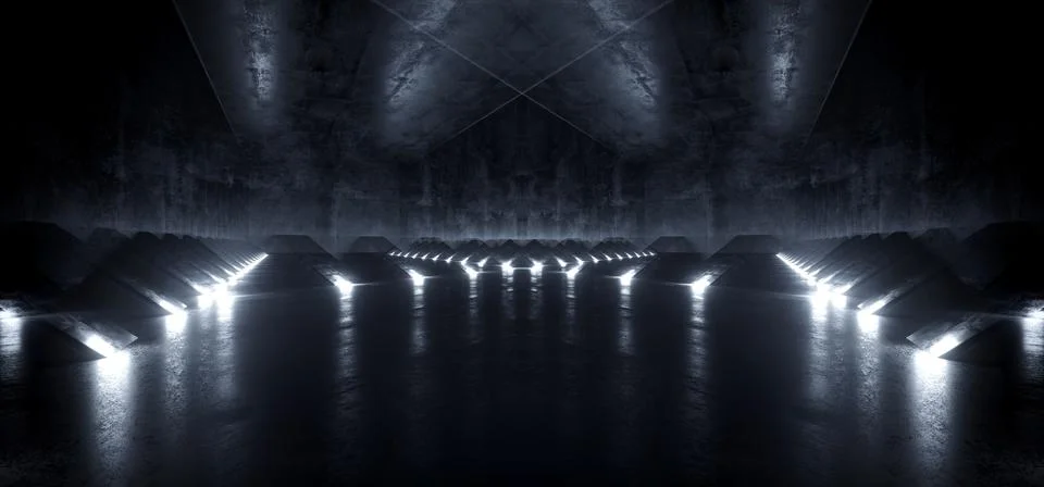 Dark Empty Sci Fi Futuristic Modern Alien Ship Corridor Tunnel Grunge Concret Illustrazione stock