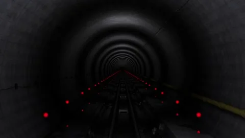 Dark empty subway tunnel light animation. 3d rendering Stock Footage 147634731