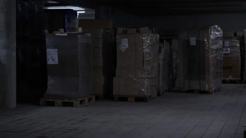Dark empty warehouse Video stock 221748124