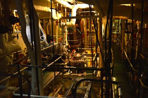 Dark engine room in a ship Foto stock