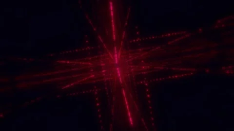 In a dark environment, bright red beams of light shoot across the screen Stock Footage 300894724