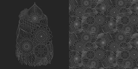 Dark ethnic seamless and simple pattern, floral and abstract ornament Stock Illustration