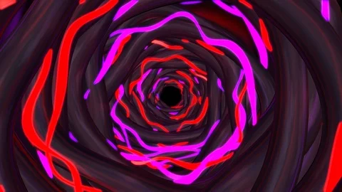 Dark Evil Endless Tunnel with Abstract Wavy Glowing Neon Tubes Stock Footage 120963319
