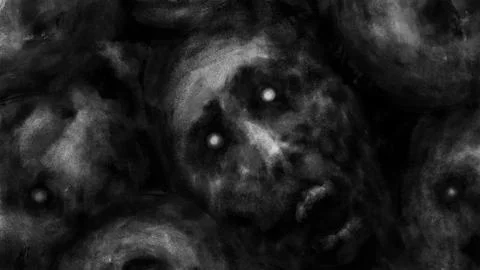 Dark faces of corpses the screaming. Black and white illustration. Stock Illustration