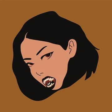 Dark Female Character with Sharp Teeth and Intense Gaze Illustration
