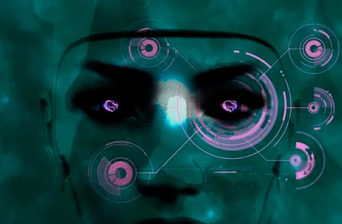 Dark female robot face Stock Illustration