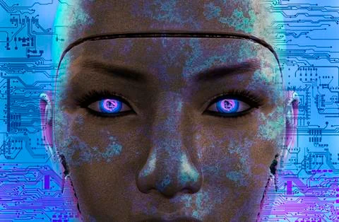 Dark female robot face Stock Illustration