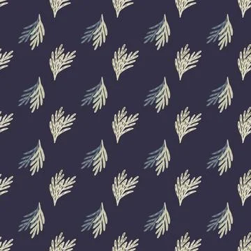 Dark flora seamless pattern with abstract doodle leaves branches shapes. Dark Stock Illustration