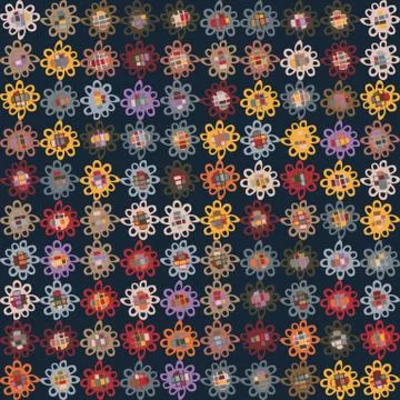 Dark floral doodle daisy vector texture. Boho flower grid seamless stylised Stock Illustration