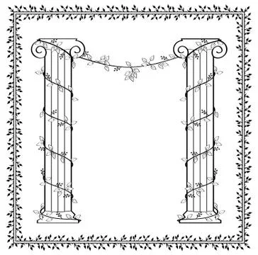 Dark floral linear simple frame with leaves Stock Illustration