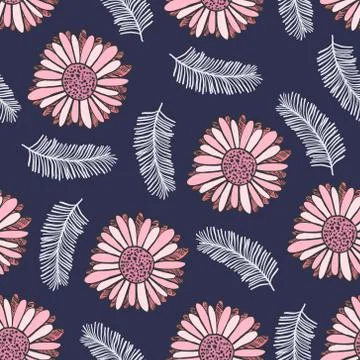 Dark floral pattern with tender flowers and leaves Stock Illustration