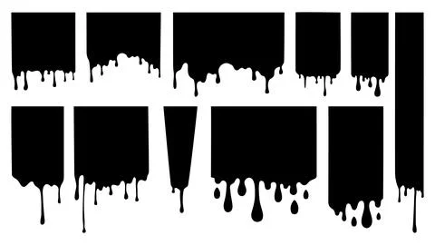Dark fluid dripping empty frames. Isolated liquid, flowing paint drips. Oil Stock Illustration