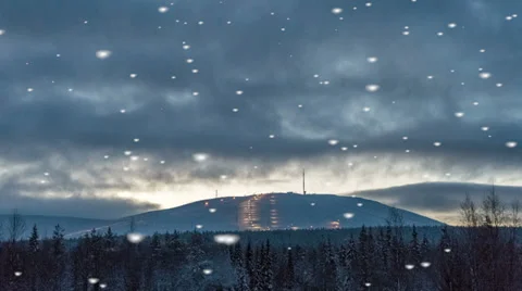 Dark foreboding winter landscape in a snowstorm Stock Footage 32662123