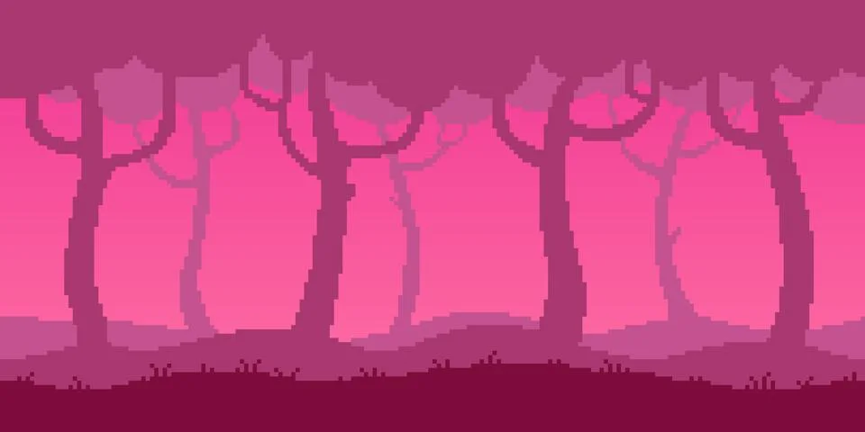 Dark forest in the style of retro platformer Stock Illustration