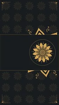 A dark formal layout features repeated subtle floral motifs, gold geometric.. 스톡 일러스트