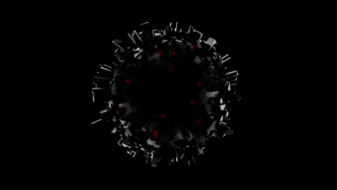 Dark fragmented sphere made of black metallic shards with red inner light Stock Footage 328419014