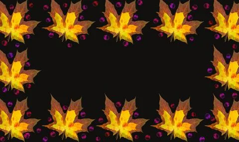 Dark frame with autumn maple leaves and pink drops Stock Illustration