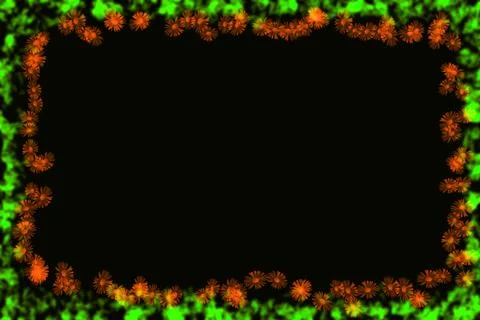 Dark frame with glowing bright red flowers daisy,green leaves Stock Illustration