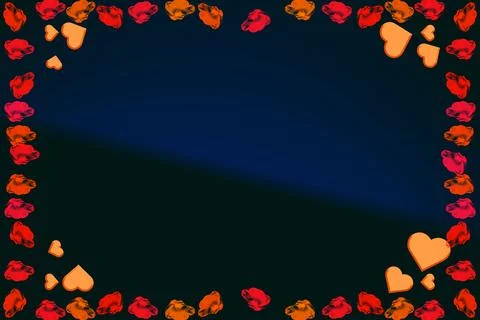 Dark frame with red roses and pink hearts Ilustração Stock