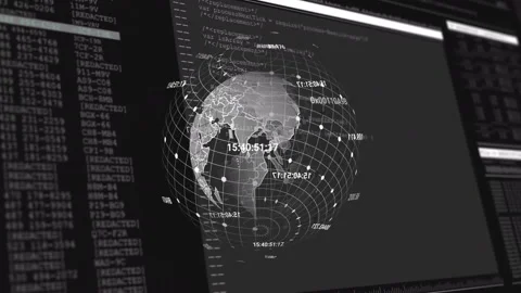 Dark frame starting 3D wireframe globe morphing into outlines, floating nodes Stock Footage 310850895