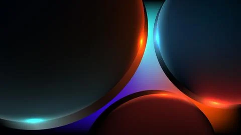 Dark futuristic 3D abstract background with glowing glossy circles rim ligh.. Stock-Illustration