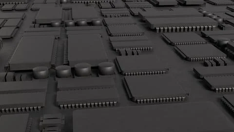Dark Futuristic Computer Circuit Board with Microprocessor Chips 3d render. Stock Illustration