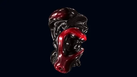 Dark futuristic liquid shape with red and black gradient color on outer space Stock Footage 195555237