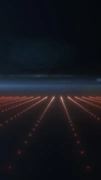 Dark futuristic runway with red guide lights in perspective, minimal night .. Stock Illustration