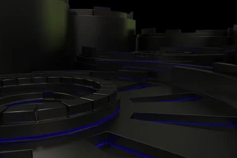 Dark futuristic technological background with glowing lines Illustrazione stock
