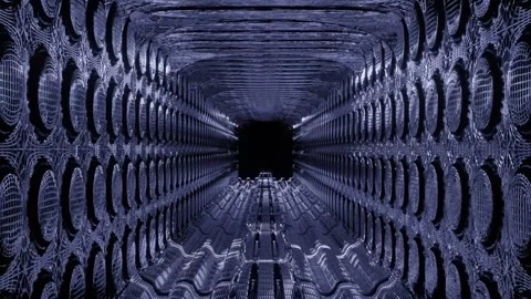 Dark Futuristic Tunnel: Abstract Sci-Fi Cyber Corridor Stock Footage 303142276