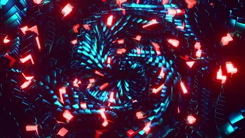 Dark futuristic vortex loop animation with swirling metallic tiles and glowing Stock-Footage 337810095